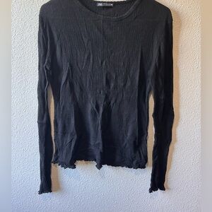 Zara Black Textured Long Sleeve Tee